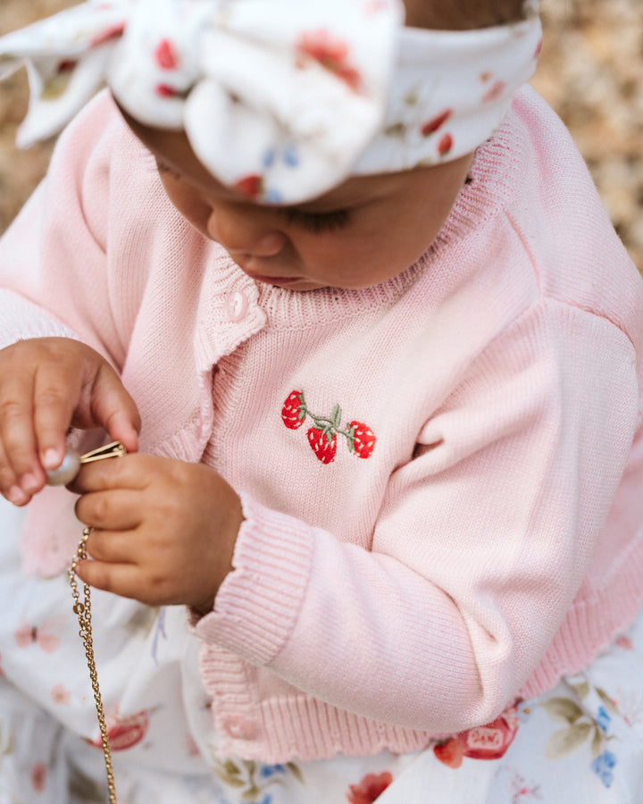 Bébé by Minihaha Poppy Embroidered Knit Cardigan - Pink