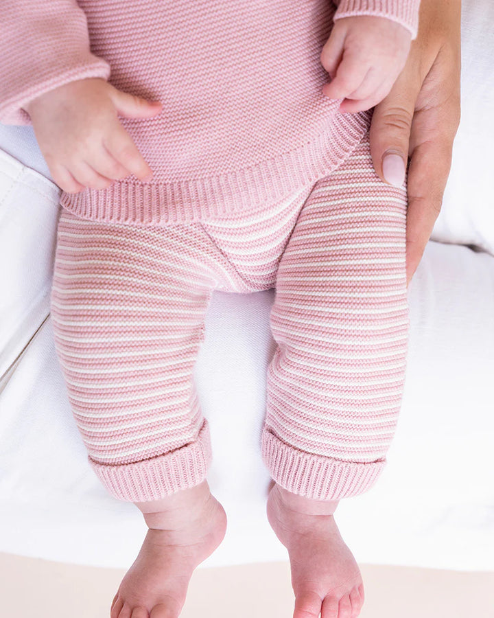 Minihaha Fern Stripe Organic Knitted Leggings - Pink