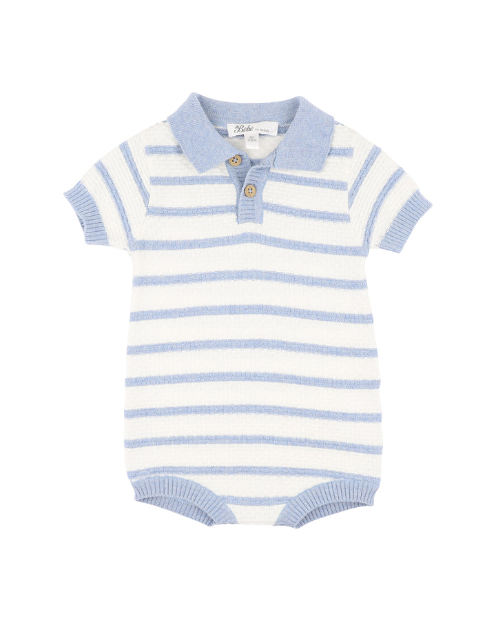 Bébé by Minihaha Brady Organic Cotton Polo Romper - Blue Stripe