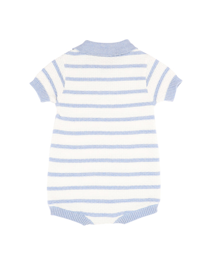 Bébé by Minihaha Brady Organic Cotton Polo Romper - Blue Stripe