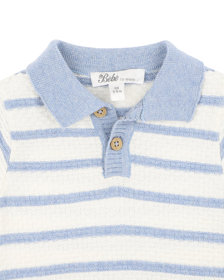 Bébé by Minihaha Brady Organic Cotton Polo Romper - Blue Stripe