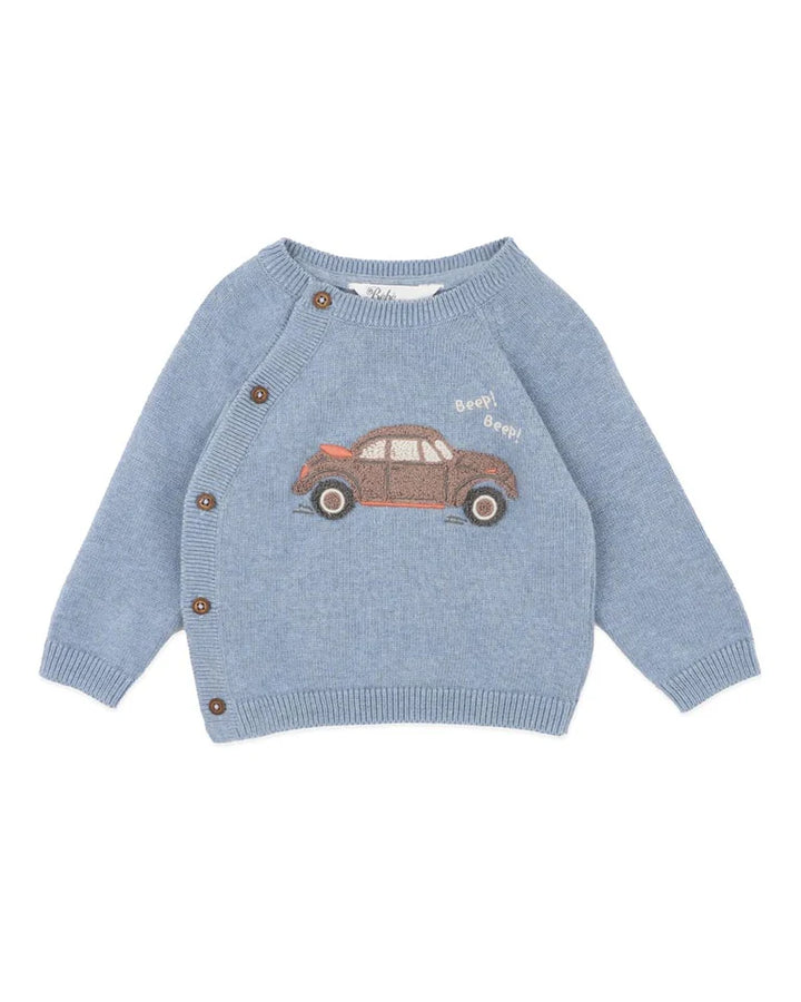 Minihaha Alvin Car Organic Knitted Jumper - Blue