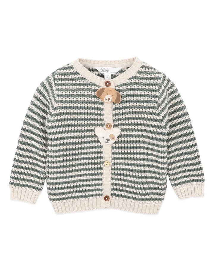 Bébé by Minihaha Otto Stripe Organic Knitted Cardigan - Green / White