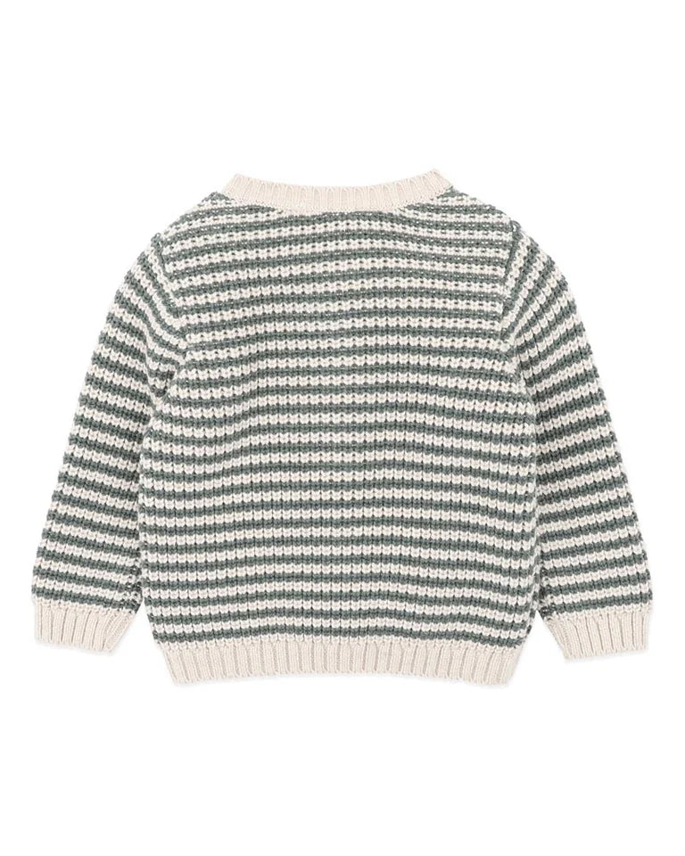 Bébé by Minihaha Otto Stripe Organic Knitted Cardigan - Green / White