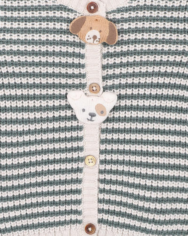 Bébé by Minihaha Otto Stripe Organic Knitted Cardigan - Green / White