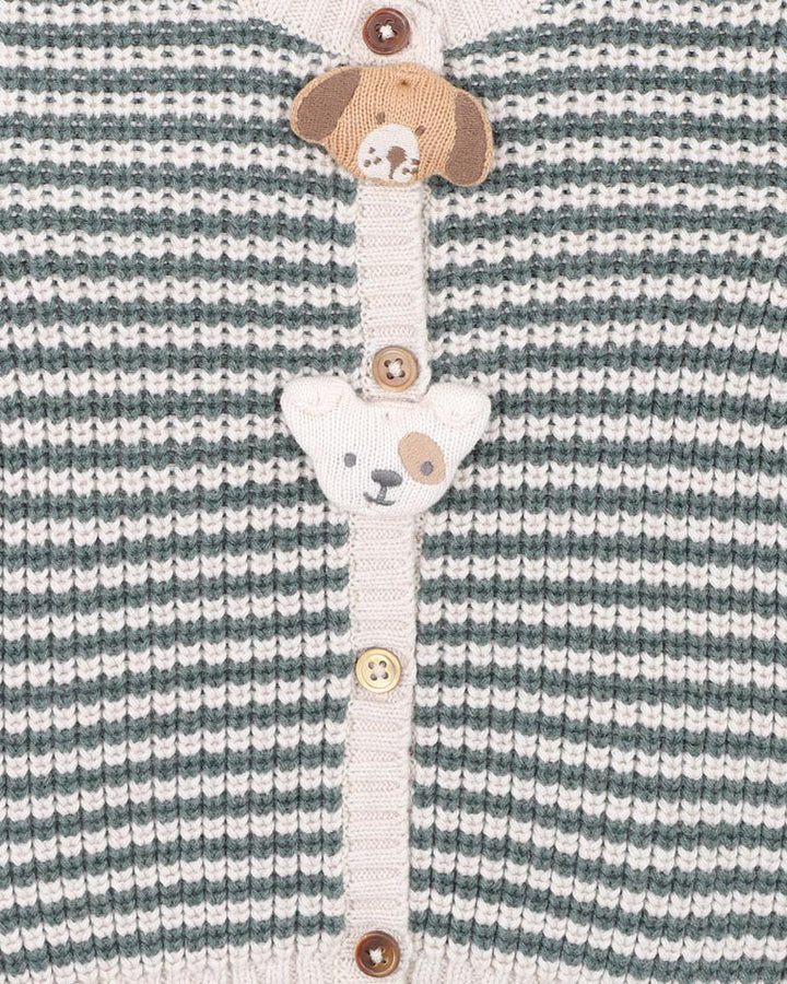 Bébé by Minihaha Otto Stripe Organic Knitted Cardigan - Green / White