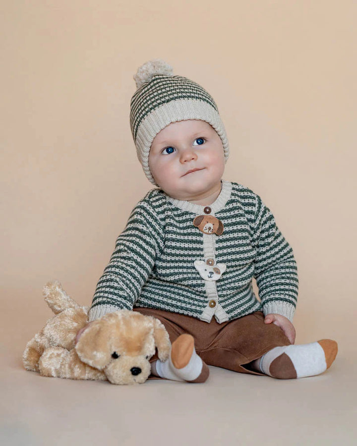 Bébé by Minihaha Otto Stripe Organic Knitted Cardigan - Green / White