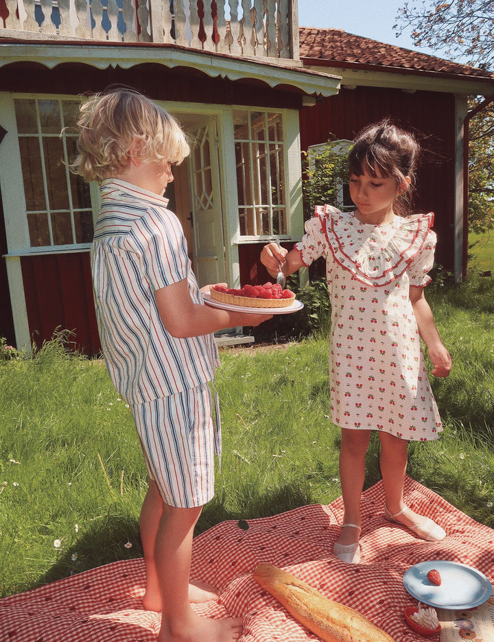 flöss Miles Short Sleeved Shirt - Red & Blue Stripes / Pre Order