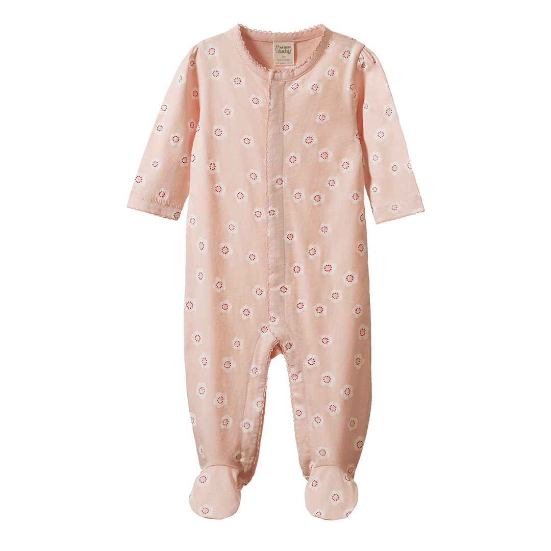 Nature Baby Lucy Footed Suit - Flora Stamp Rose Dust Print
