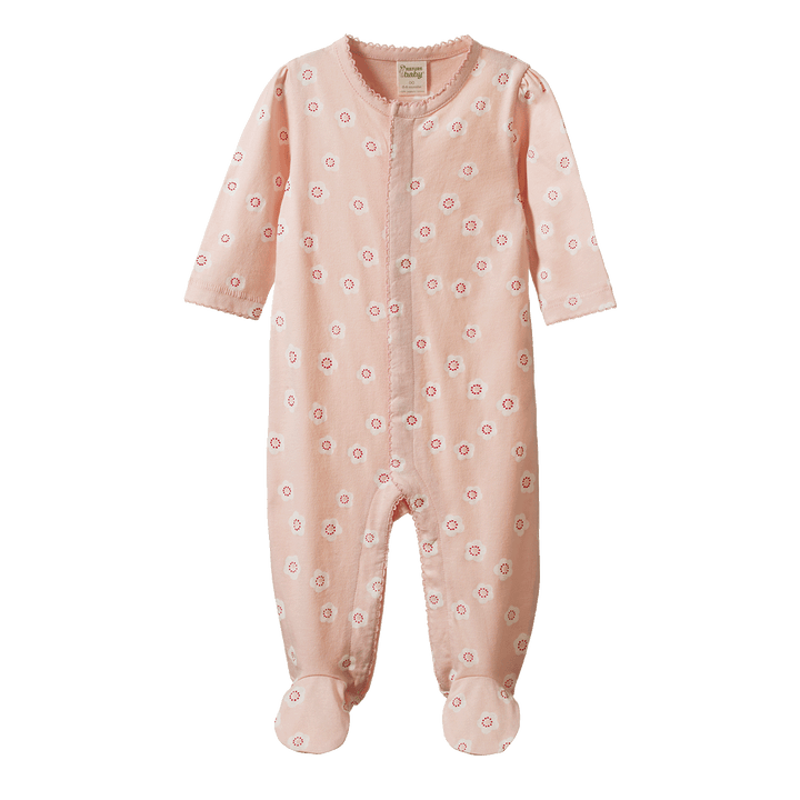 Nature Baby Lucy Footed Suit - Flora Stamp Rose Dust Print