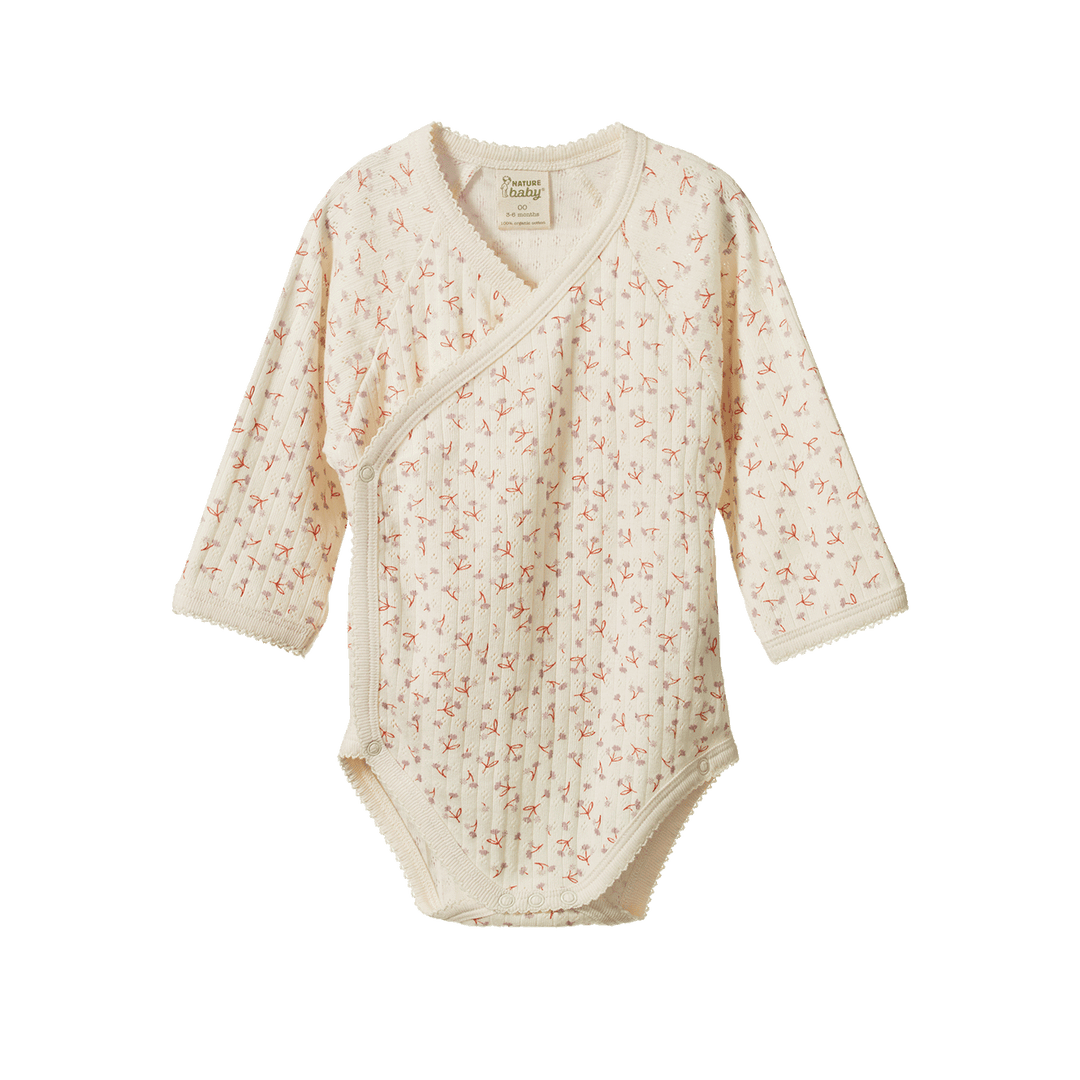 Nature Baby Long Sleeved Kimono Bodysuit Pointelle - Dandelion Print