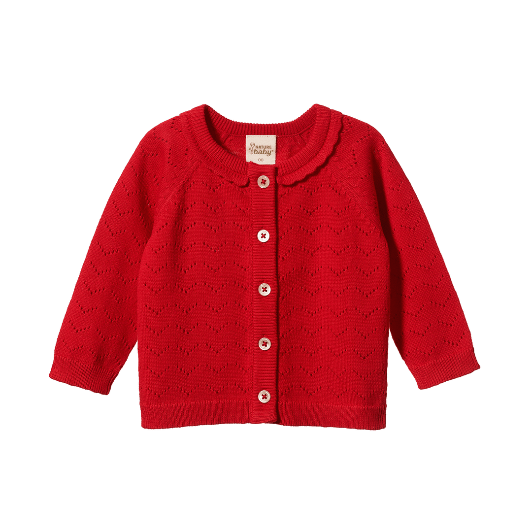 Nature Baby Piper Cardigan - Raspberry Red Pointelle
