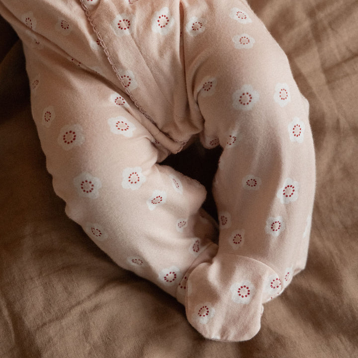 Nature Baby Lucy Footed Suit - Flora Stamp Rose Dust Print