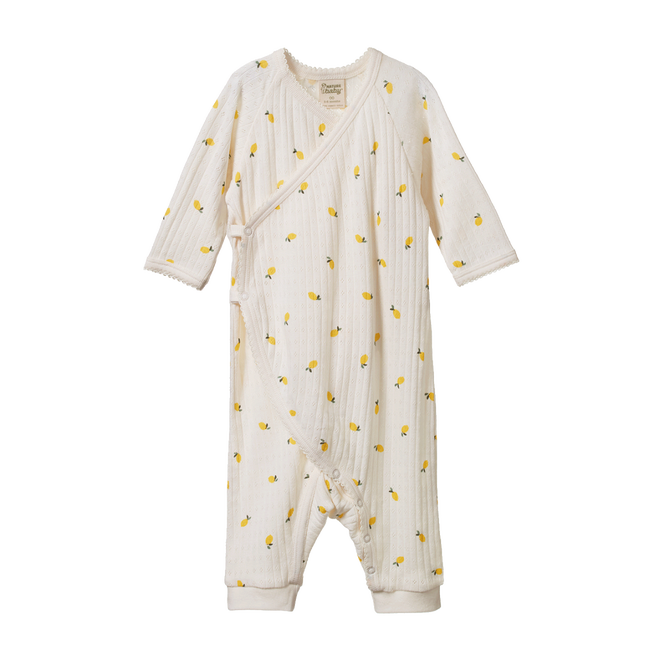 Nature Baby Pointelle Kimono Stretch and Grow Lemons Dapper Mr Bear