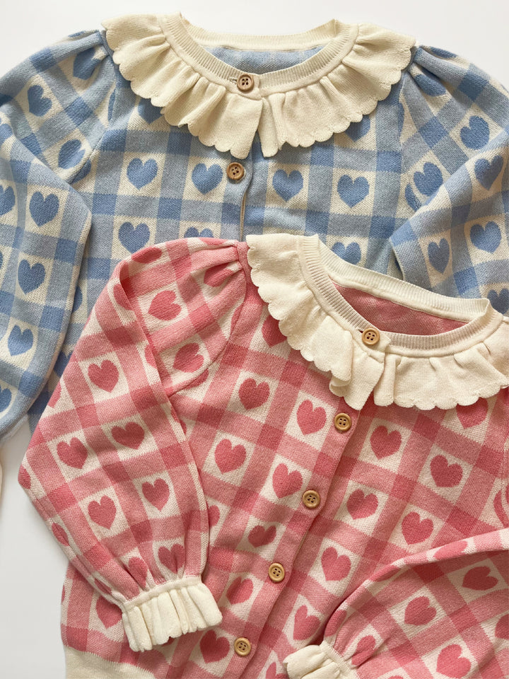 Elma Penelope Cardigan - Pink Checkered Hearts