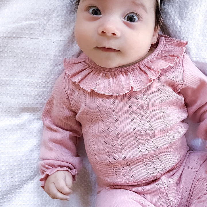 Minihaha Long Sleeve Pointelle Organic Bodysuit - Dusky Pink