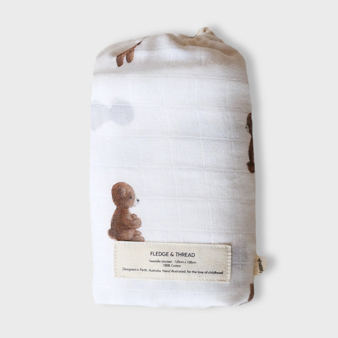 Fledge and Thread Muslin Swaddle - Teddy Bear