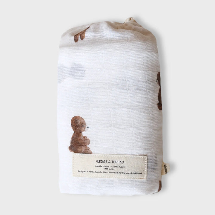Fledge and Thread Muslin Swaddle - Teddy Bear
