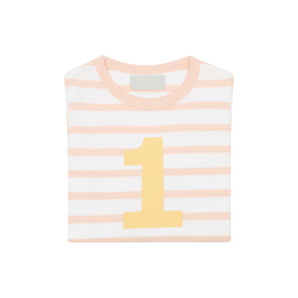 Bob & Blossom Breton Striped Number Tee - Powder Pink & White