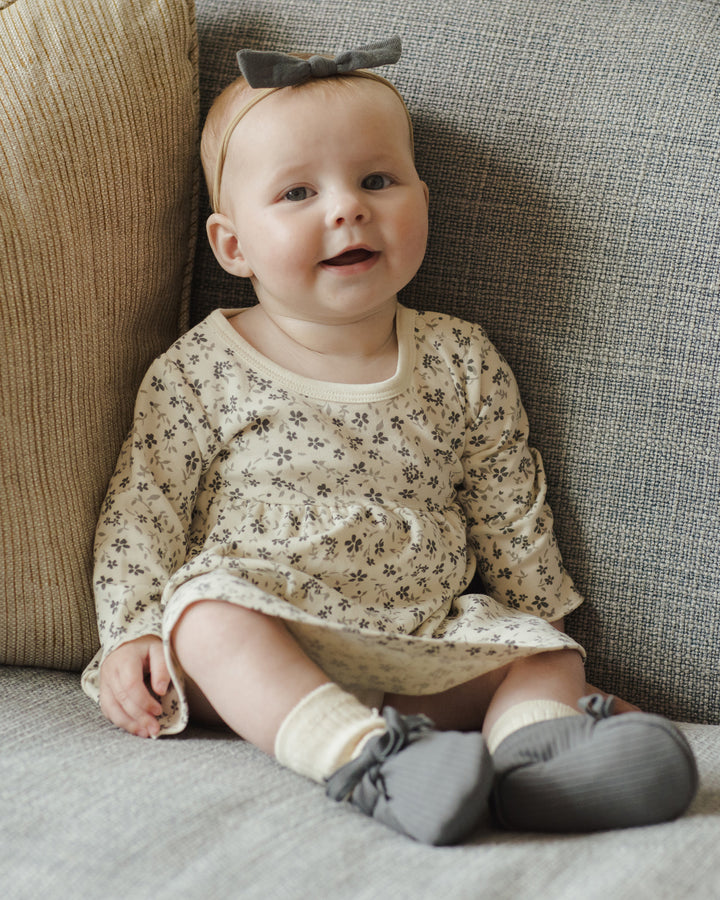 Quincy Mae - Long Sleeve Baby Dress - Blue Floral