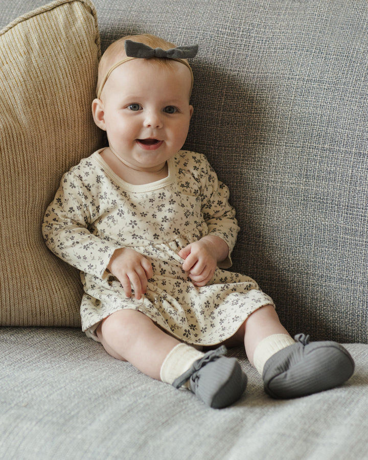 Quincy Mae - Long Sleeve Baby Dress - Blue Floral