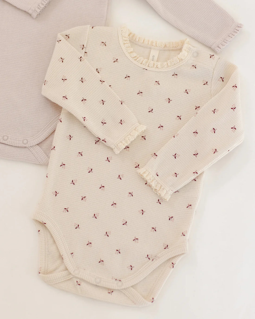 Quincy Mae Waffle Long Sleeve Bodysuit - Fall Ditsy