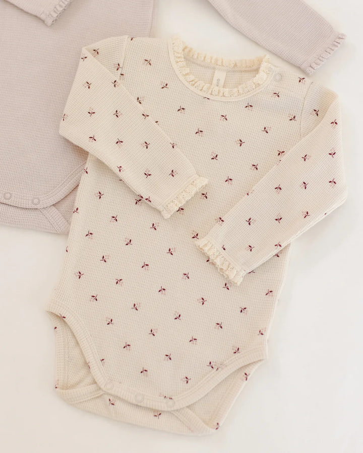 Quincy Mae Waffle Long Sleeve Bodysuit - Fall Ditsy