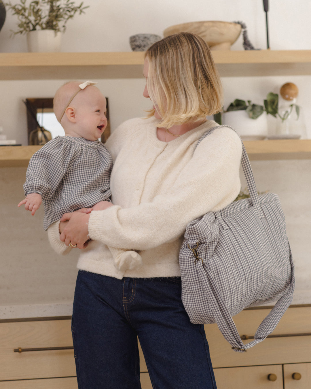 Quincy Mae Diaper Bag and Changing Pad Set - Midnight Gingham