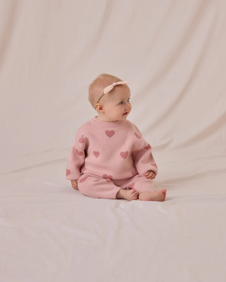 Quincy Mae - Heart Knit Sweat Bubblegum