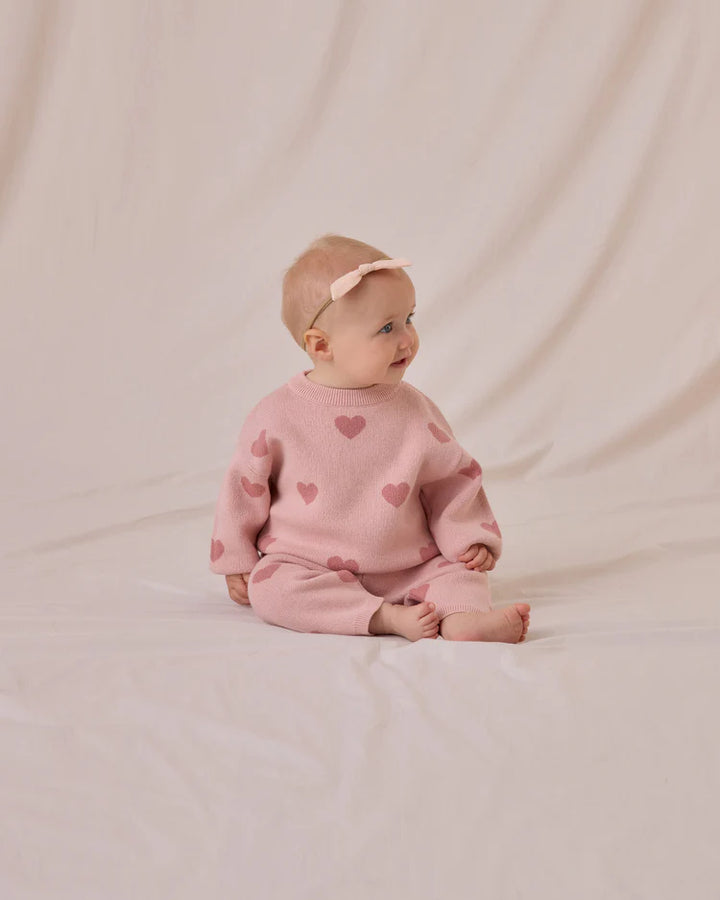 Quincy Mae - Heart Knit Sweat Bubblegum