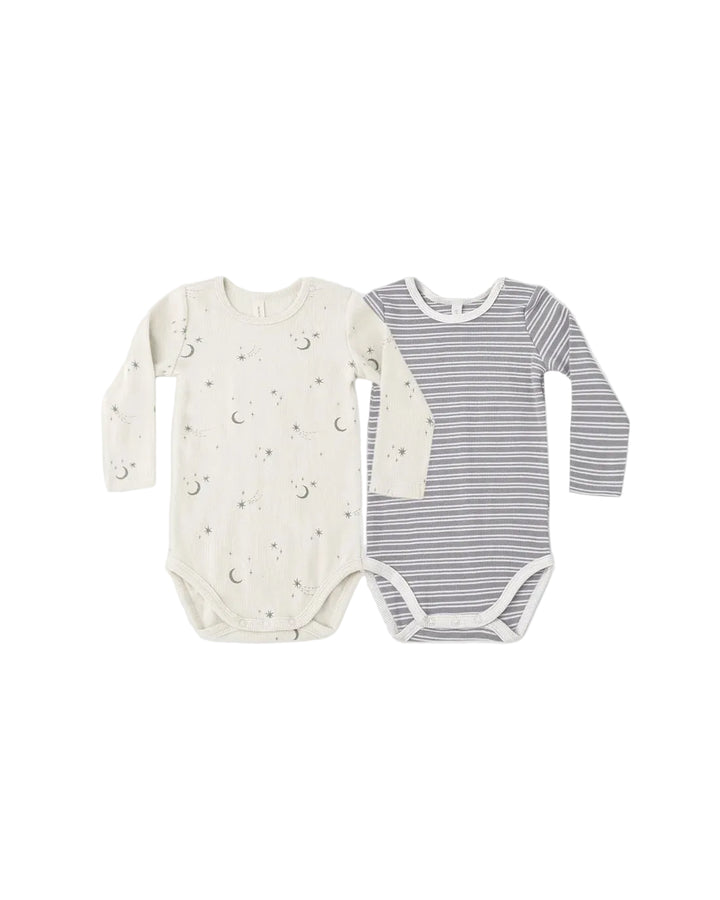 Quincy Mae Ribbed Bodysuit 2 Pack – Slate Microstripe
