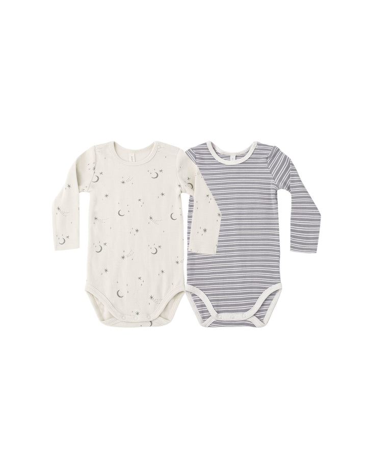 Quincy Mae Ribbed Bodysuit 2 Pack – Slate Microstripe