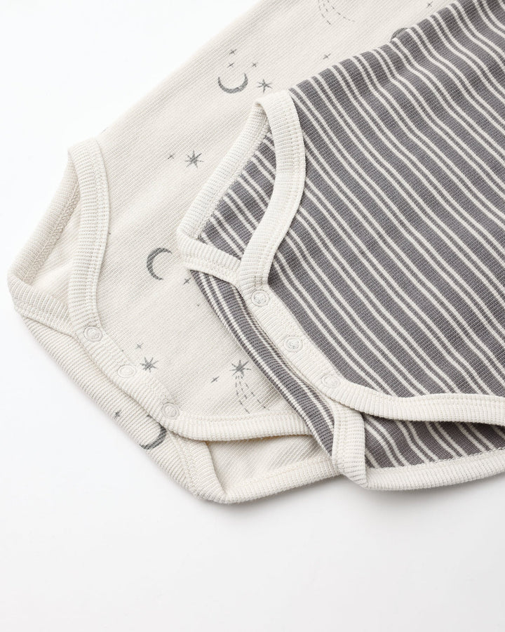 Quincy Mae Ribbed Bodysuit 2 Pack – Slate Microstripe