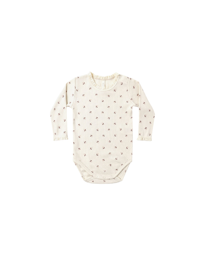 Quincy Mae Waffle Long Sleeve Bodysuit - Fall Ditsy