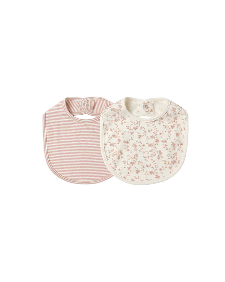 Quincy Mae Jersey Snap Bib 2 Pack - French Garden, Rose Micro Stripe