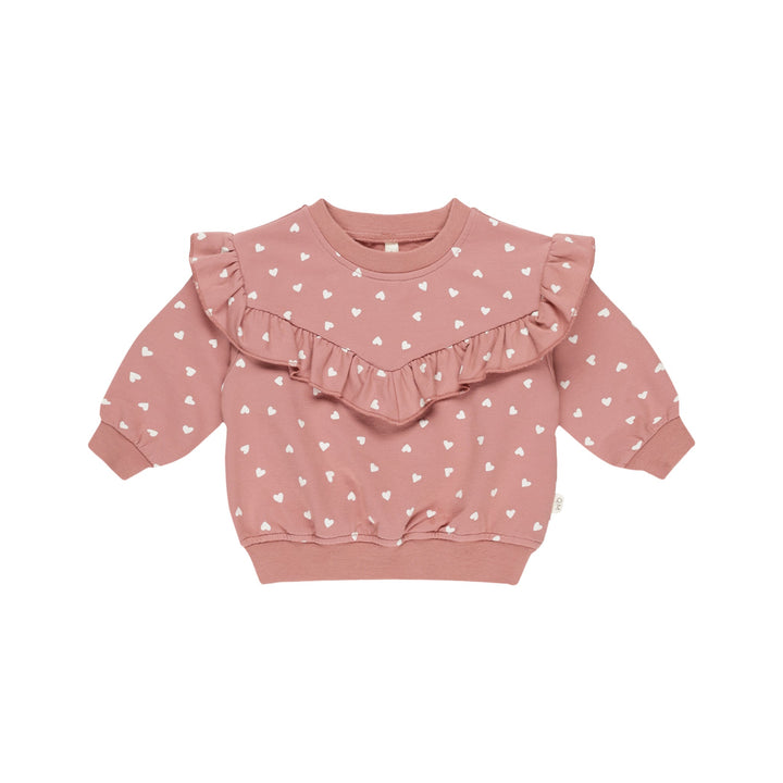 Quincy Mae - Ruffle Fleece Sweatshirt - Lipstick Hearts