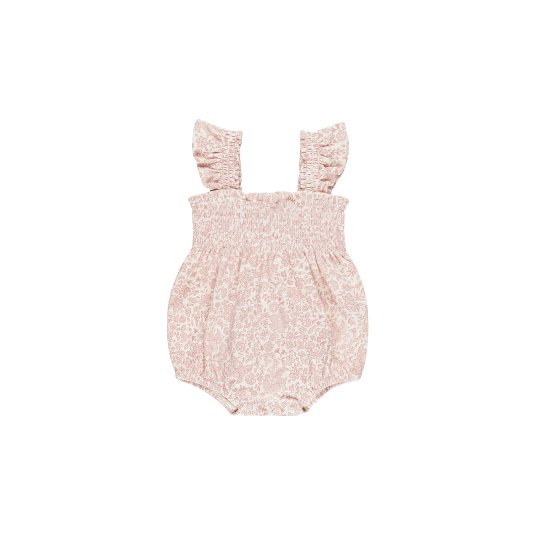 Quincy Mae - Smocked Ruffle Sleeve Romper - Pink Blossom