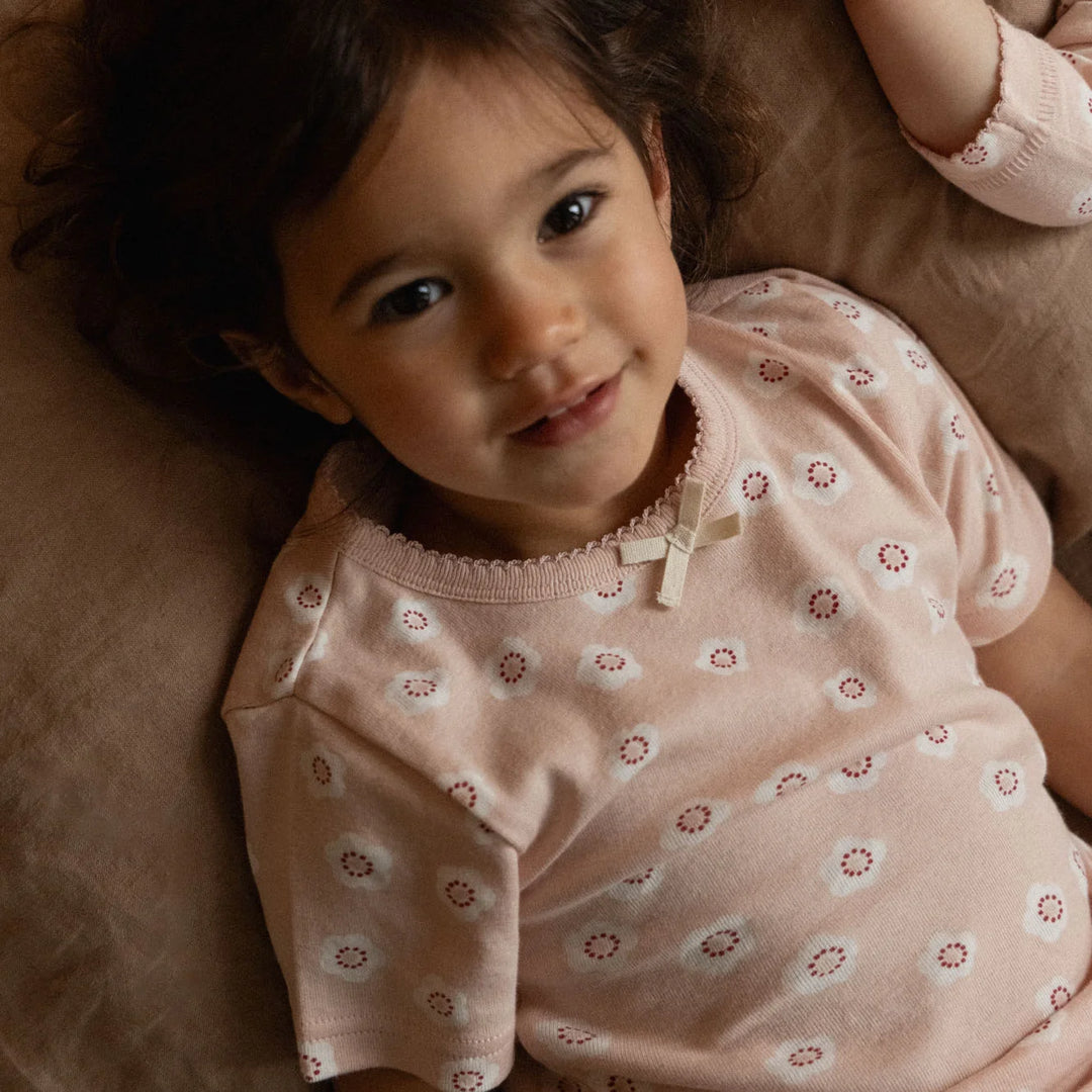 Nature Baby Shortie Pyjama Set - Flora Stamp Rose Dust Print