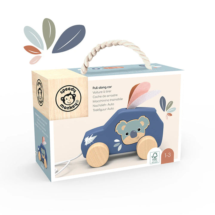 Speedy Monkey Pull Along Car - Blue