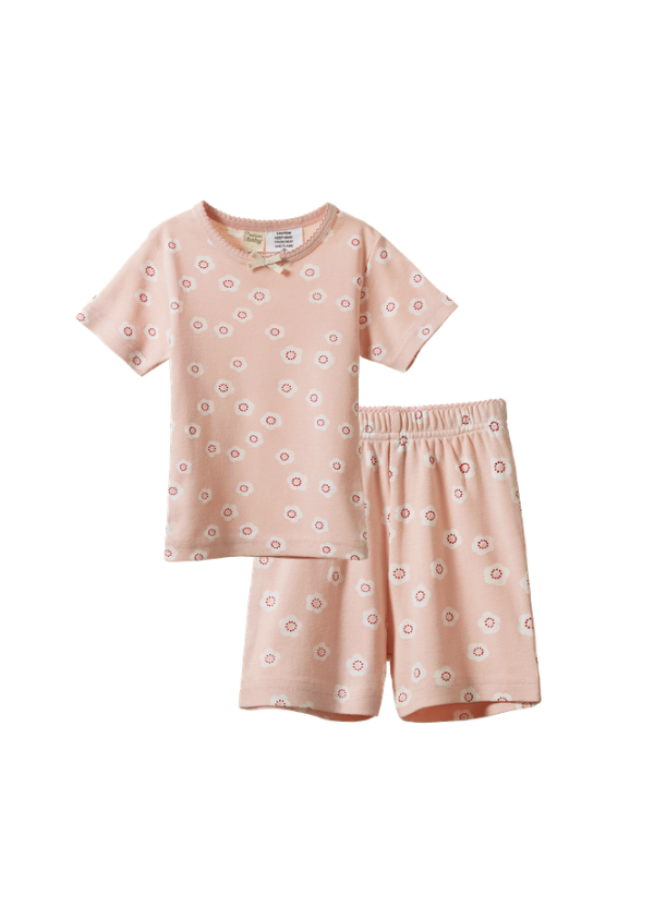 Nature Baby Shortie Pyjama Set - Flora Stamp Rose Dust Print