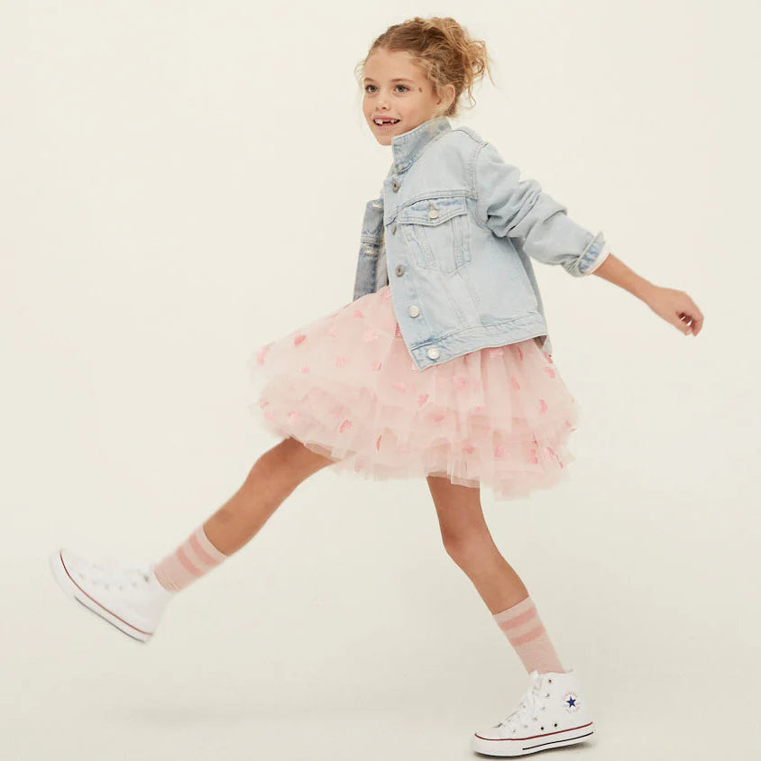 Bob & Blossom Tutu Skirt - Pale Pink with Pink Glitter Hearts