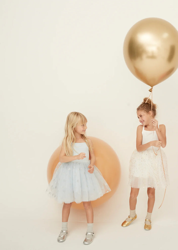 Bob & Blossom Tutu Dress - Sky Blue & Silver Glitter Heart