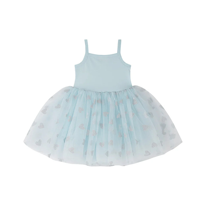 Bob & Blossom Tutu Dress - Sky Blue & Silver Glitter Heart