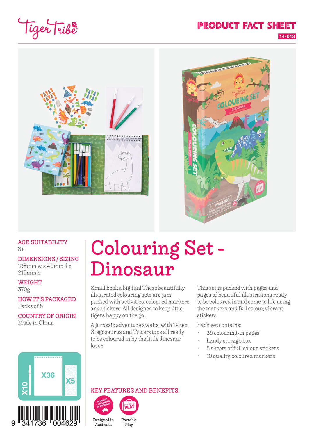 Tiger Tribe Colouring Set - Dinosaur