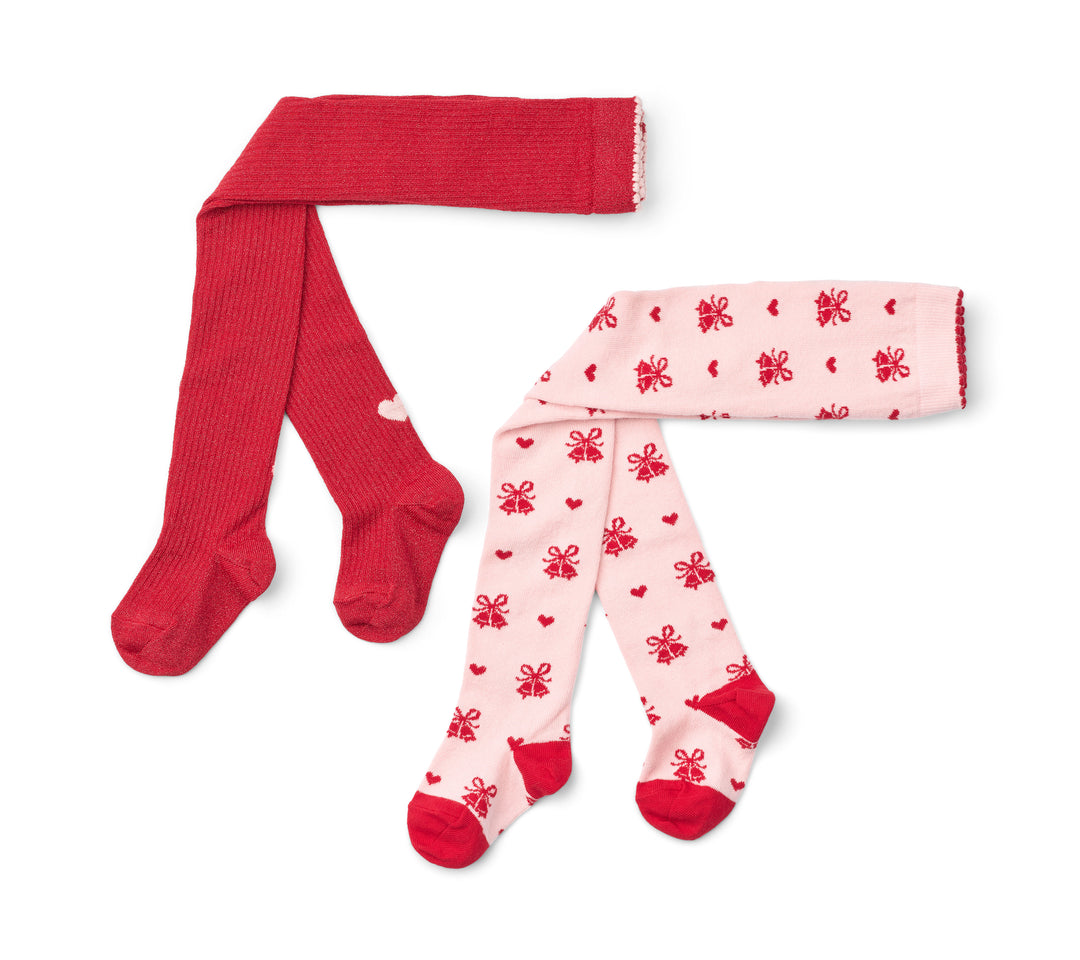 Flöss Vera Tights 2 Pack - Red &amp; Pink Glitter Bells
