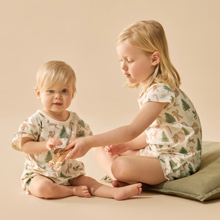 Wilson & Frenchy Organic Short Sleeved Pyjamas - Holly Jolly