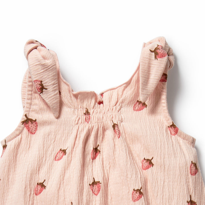 Wilson & Frenchy Organic Tie Playsuit - Strawberry Kisses