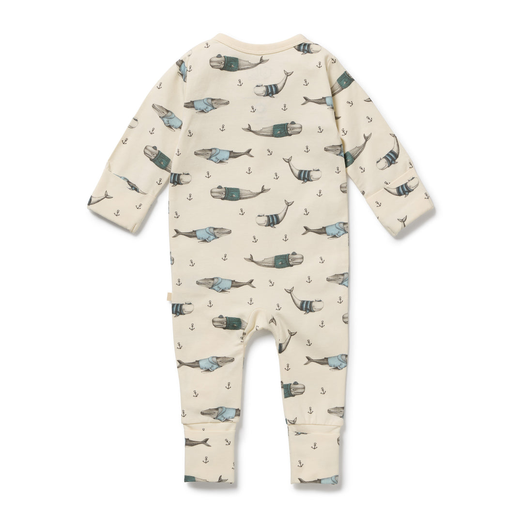 Wilson & Frenchy Organic Zipsuit with Feet - Woolly Whales