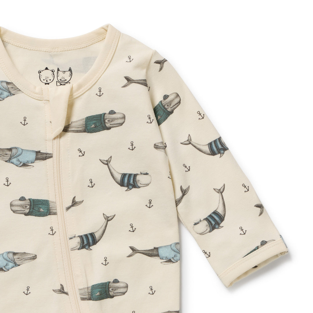 Wilson & Frenchy Organic Zipsuit with Feet - Woolly Whales