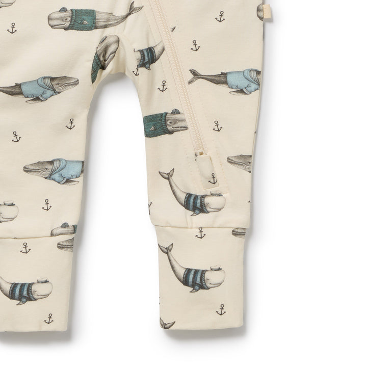 Wilson & Frenchy Organic Zipsuit with Feet - Woolly Whales